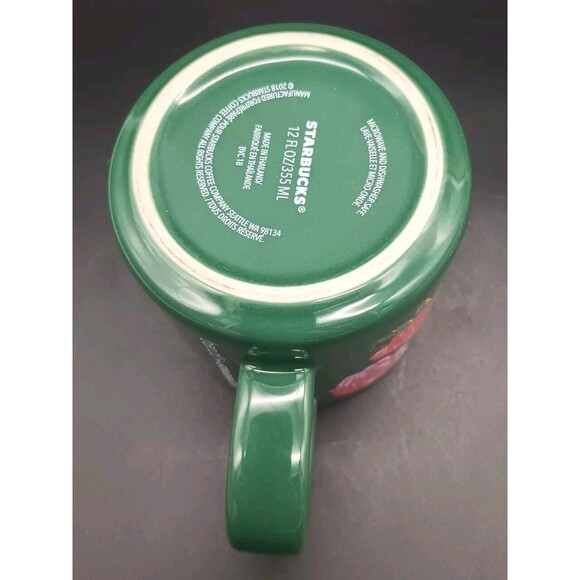 STARBUCKS BAN.DO HOLIDAY 2018 LIMITED EDITION GREEN FLORAL CERAMIC MUG 12 OZ - Picture 7 of 8